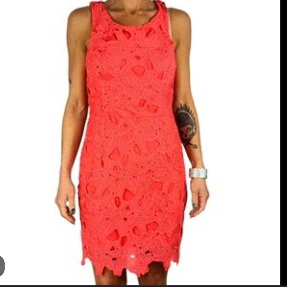 Astr Vibrant Coral Cut Out Lace Mini Dress Size XS
